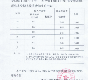 苏州太湖国家旅游度假区香山实验小学2025-2026学年度第一学期（秋季）收费公示